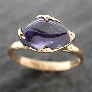 Sapphire tumbled purple violet tumbled yellow 18k gold Solitaire gemstone ring 2632
