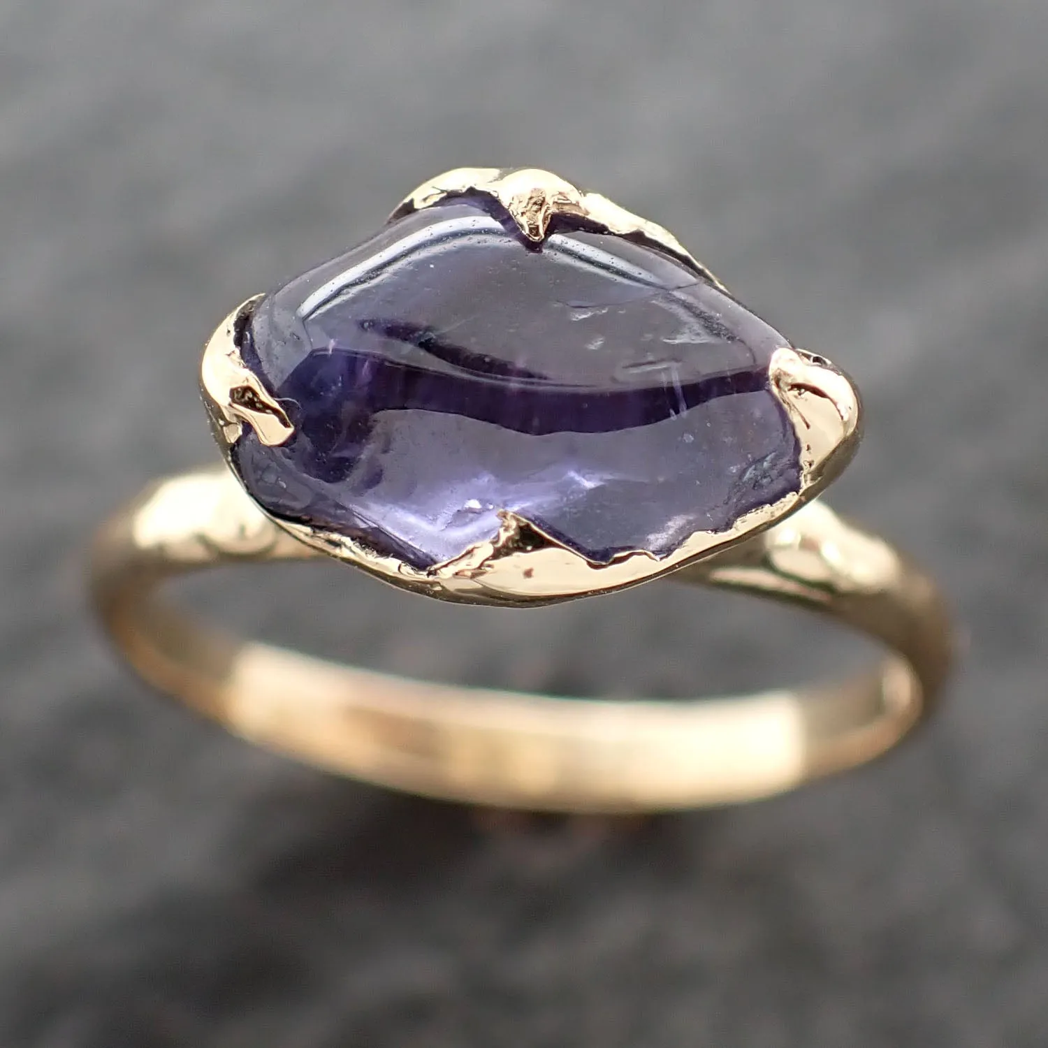 Sapphire tumbled purple violet tumbled yellow 18k gold Solitaire gemstone ring 2632
