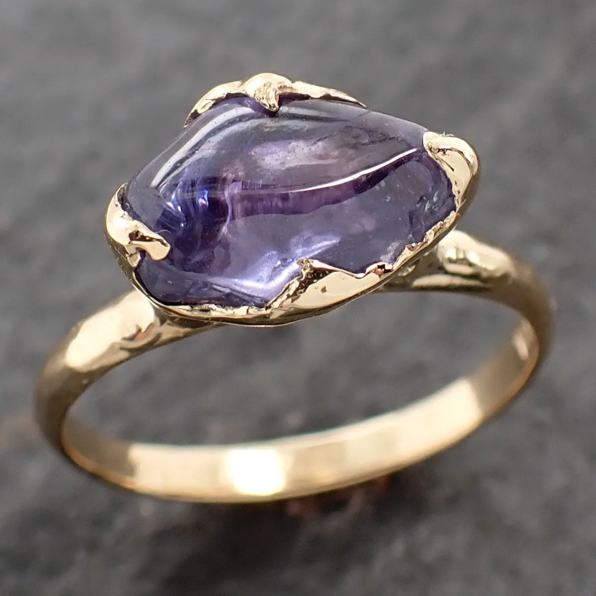 Sapphire tumbled purple violet tumbled yellow 18k gold Solitaire gemstone ring 2632