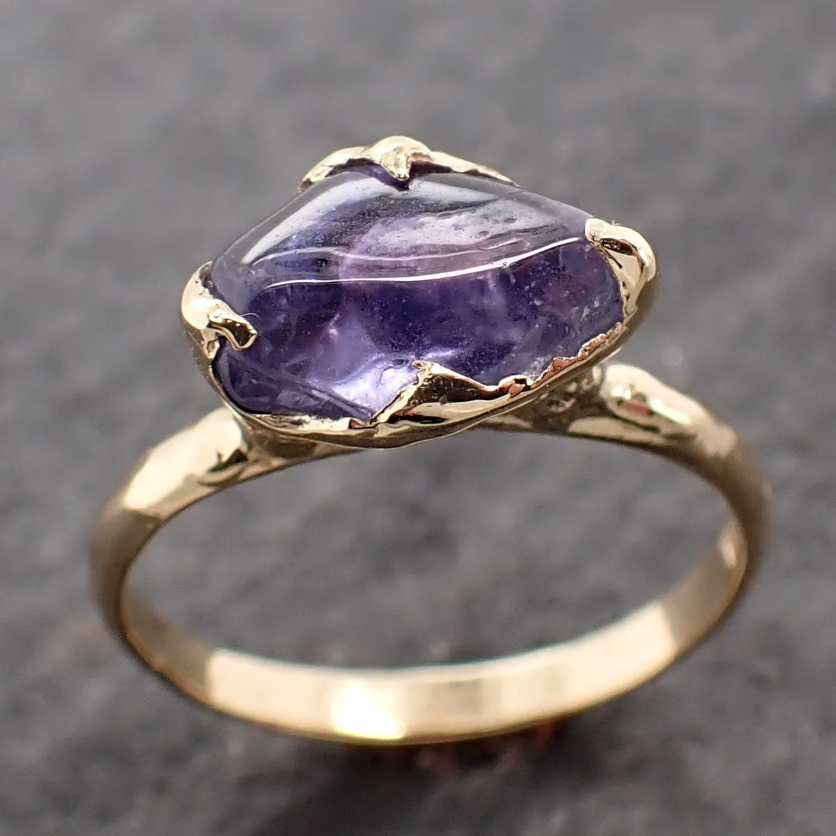 Sapphire tumbled purple violet tumbled yellow 18k gold Solitaire gemstone ring 2632