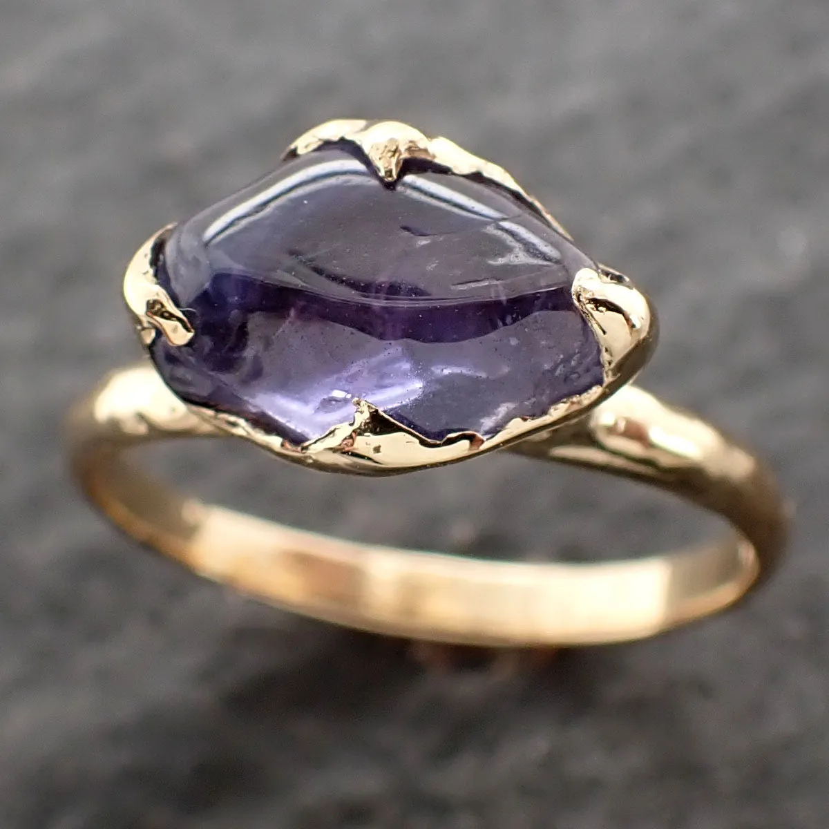 Sapphire tumbled purple violet tumbled yellow 18k gold Solitaire gemstone ring 2632