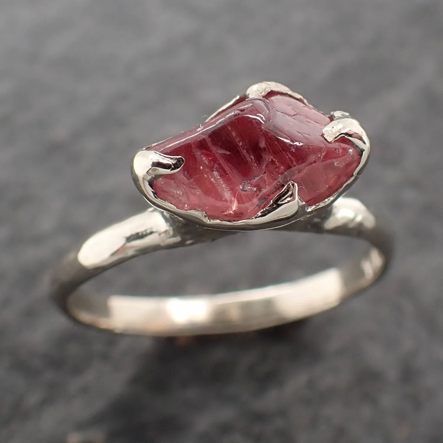 Sapphire tumbled White 14k gold Solitaire gemstone ring 2661