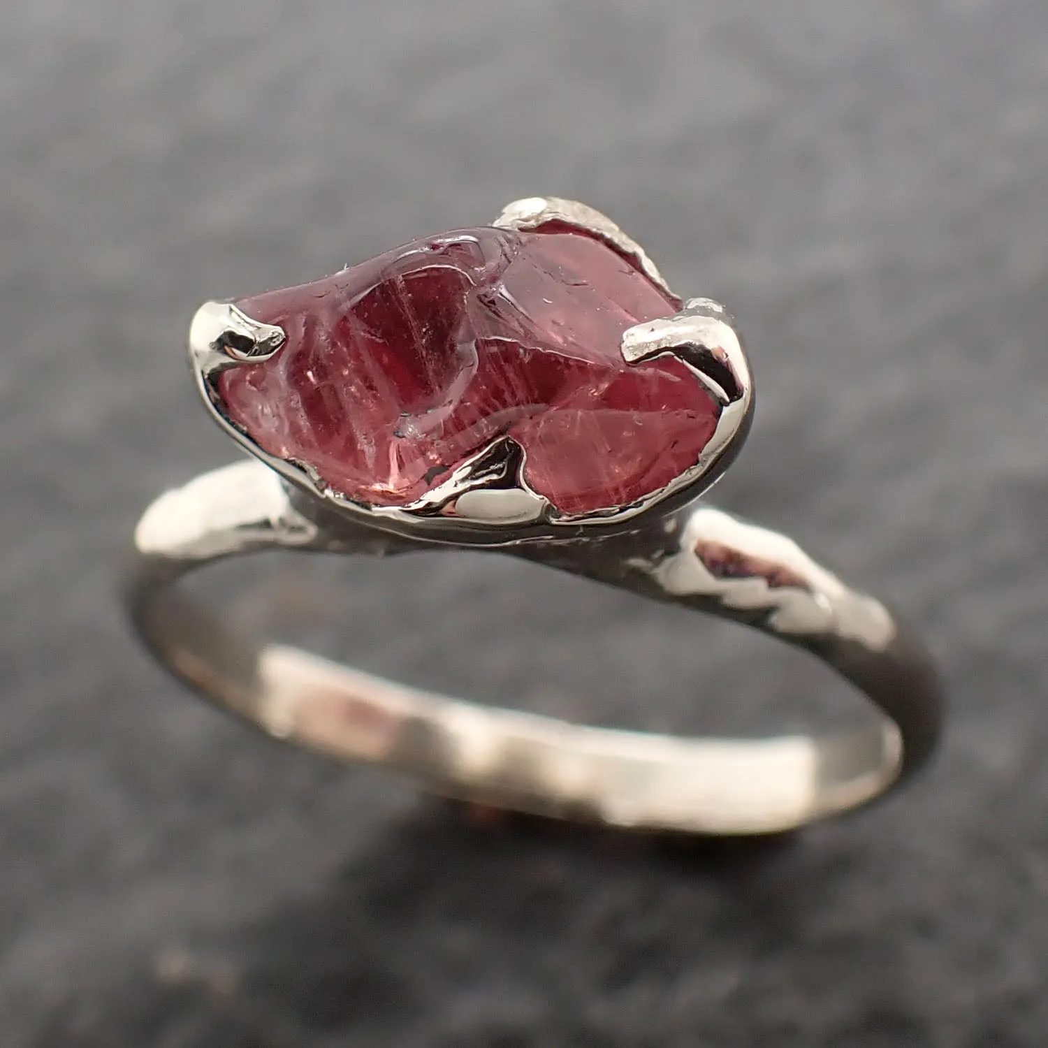Sapphire tumbled White 14k gold Solitaire gemstone ring 2661