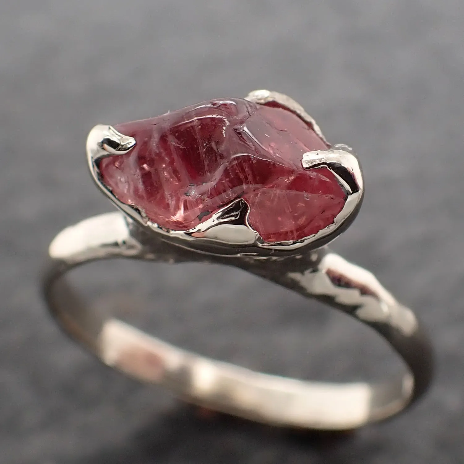 Sapphire tumbled White 14k gold Solitaire gemstone ring 2661