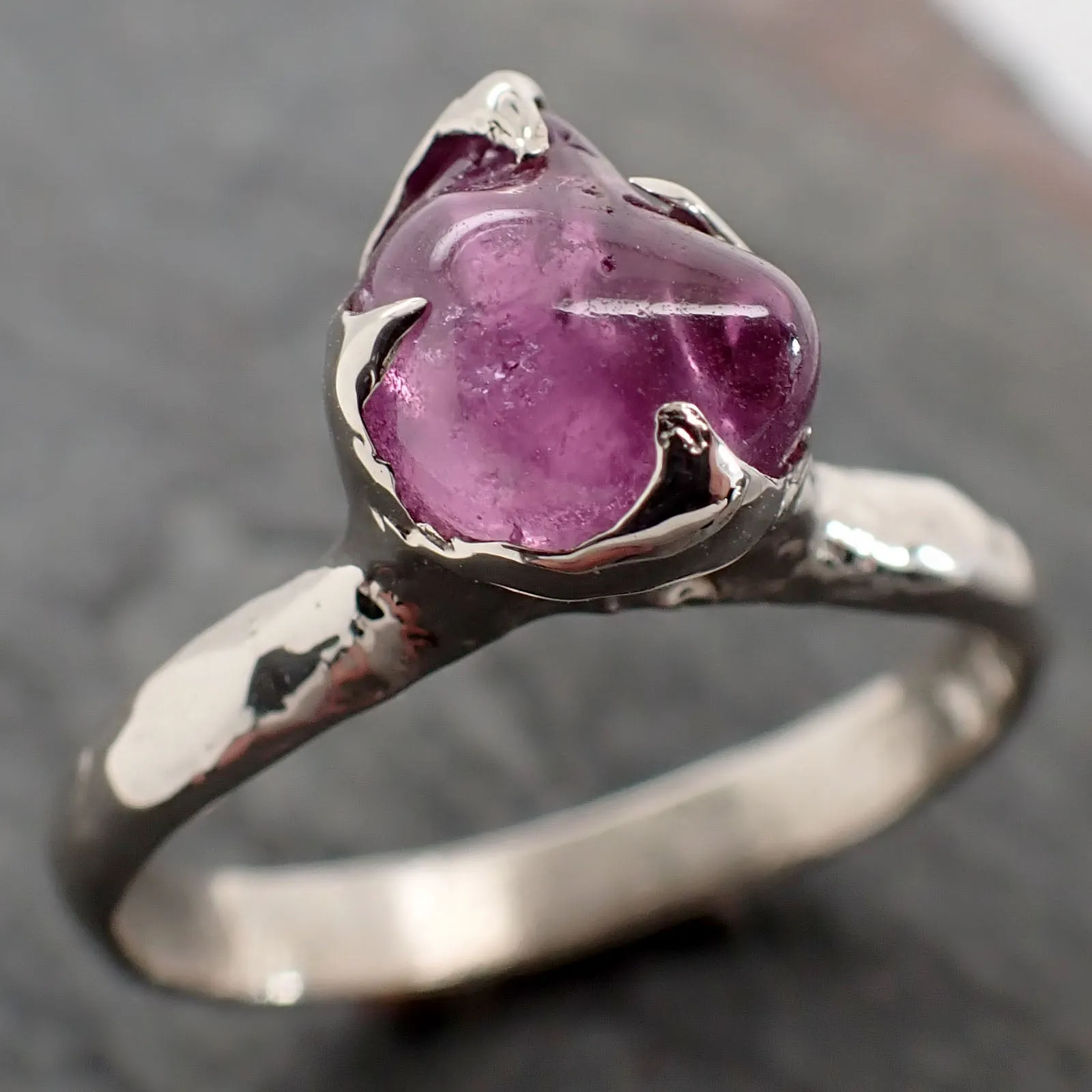 Sapphire tumbled White 14k gold Solitaire gemstone ring 2846