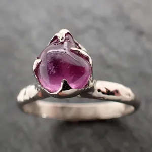 Sapphire tumbled White 14k gold Solitaire gemstone ring 2846