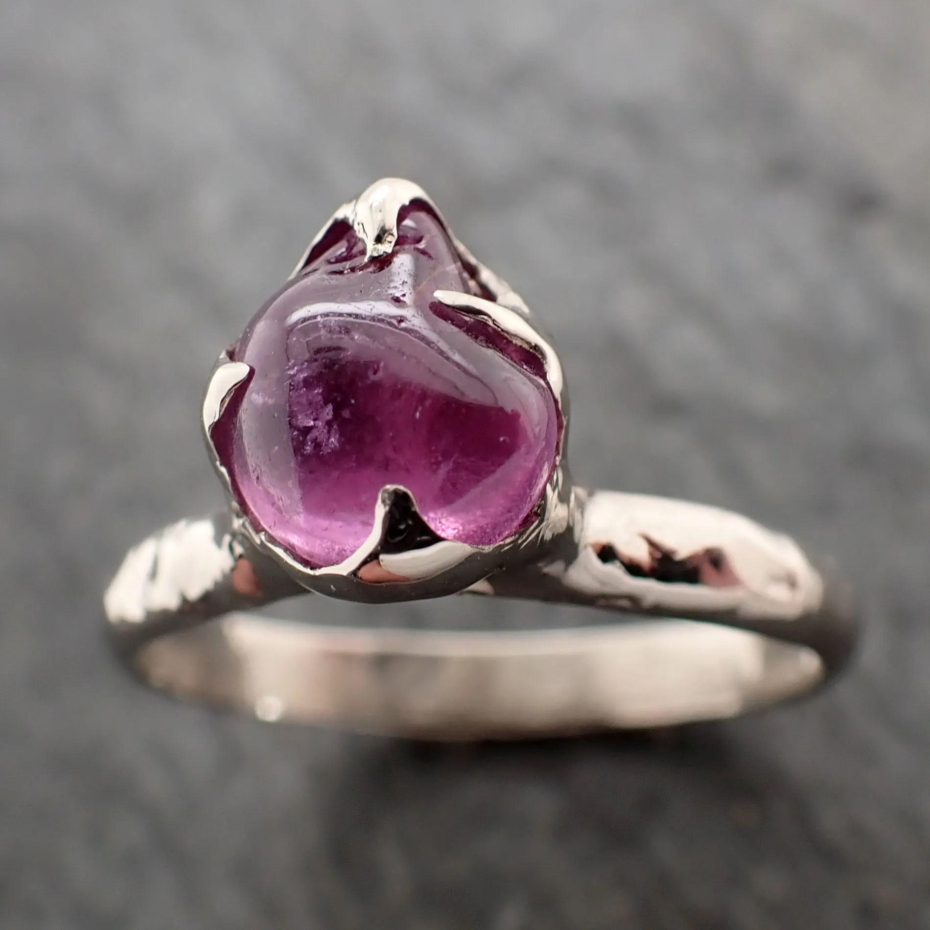 Sapphire tumbled White 14k gold Solitaire gemstone ring 2846