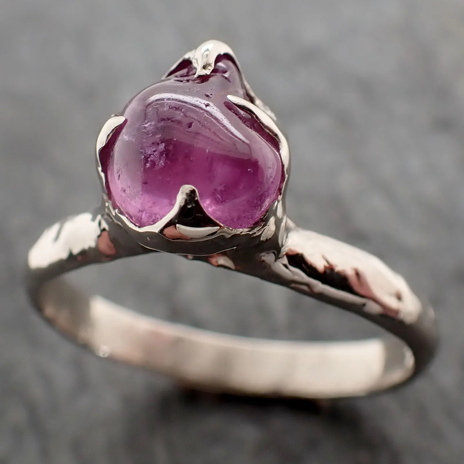 Sapphire tumbled White 14k gold Solitaire gemstone ring 2846