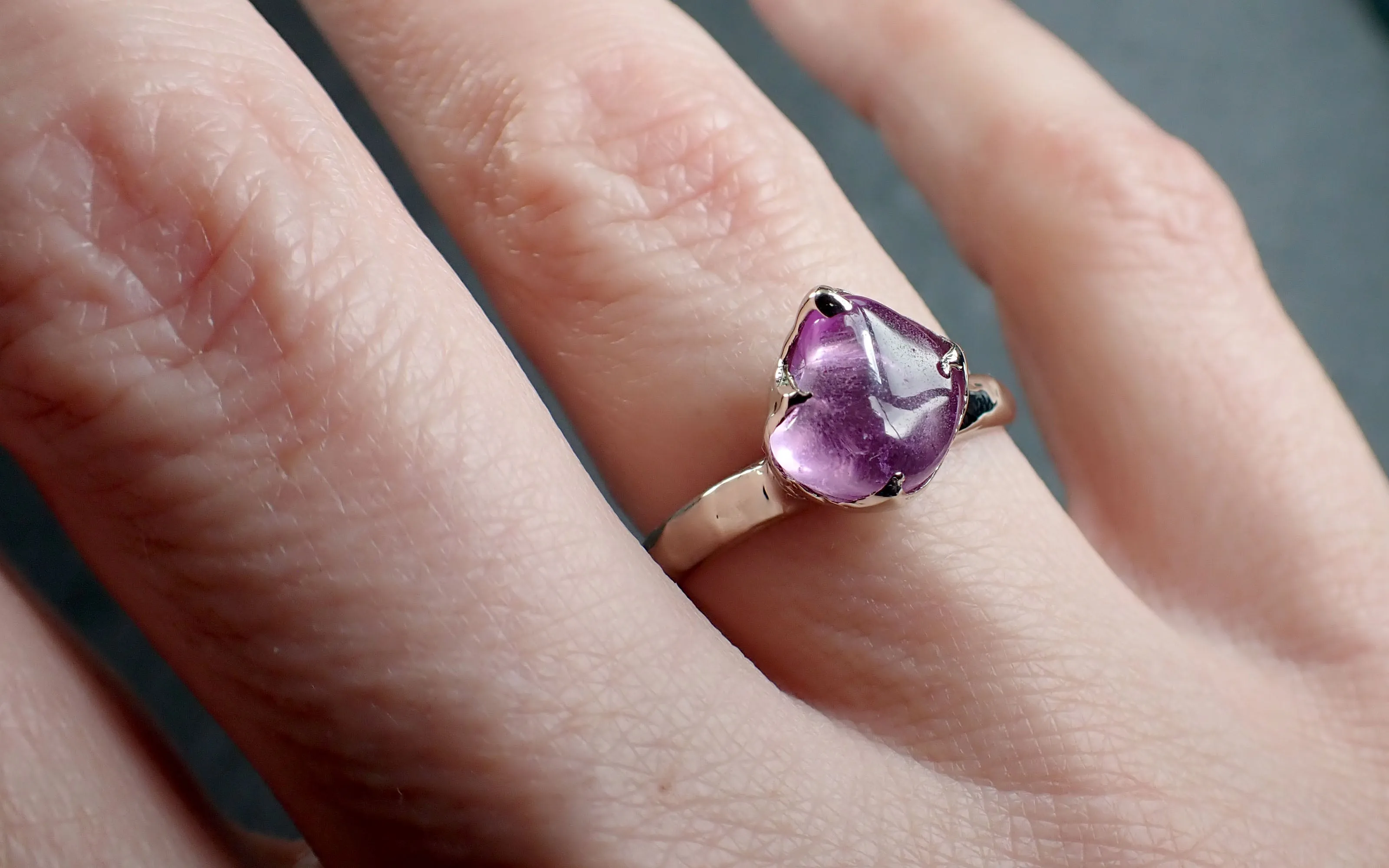 Sapphire tumbled White 14k gold Solitaire gemstone ring 2847