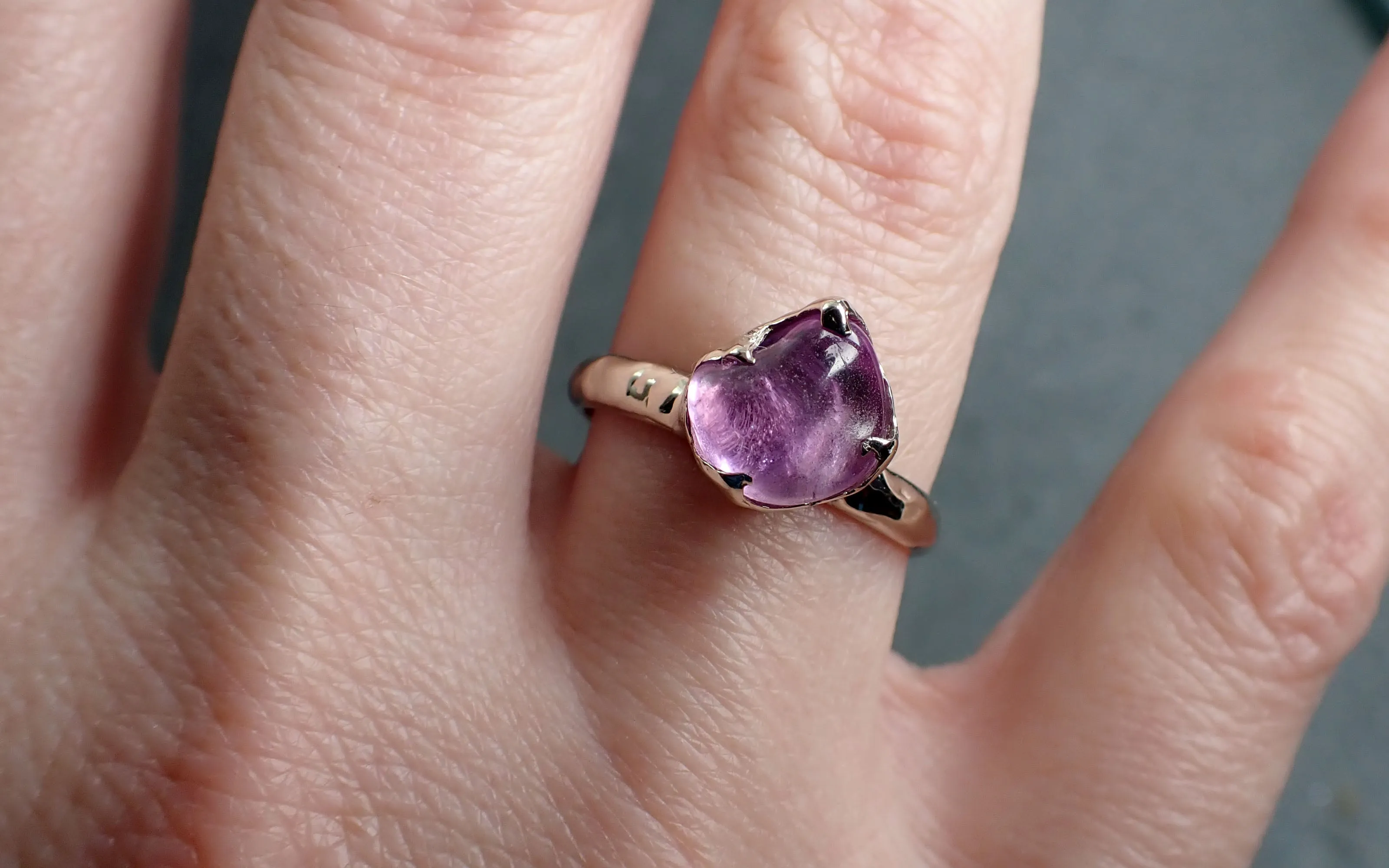 Sapphire tumbled White 14k gold Solitaire gemstone ring 2847