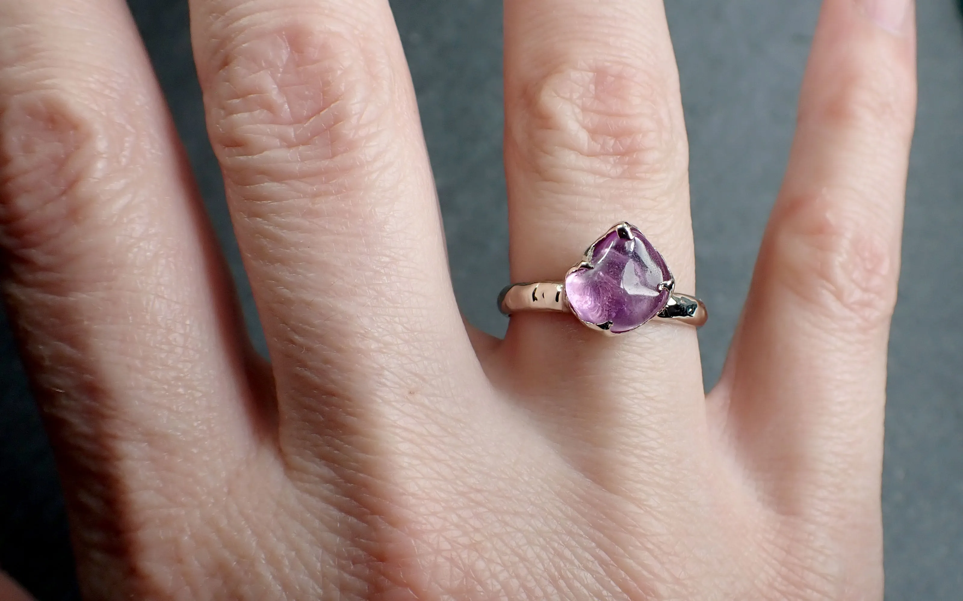 Sapphire tumbled White 14k gold Solitaire gemstone ring 2847