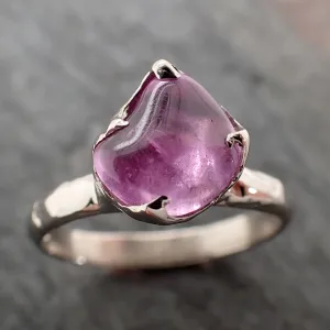 Sapphire tumbled White 14k gold Solitaire gemstone ring 2847