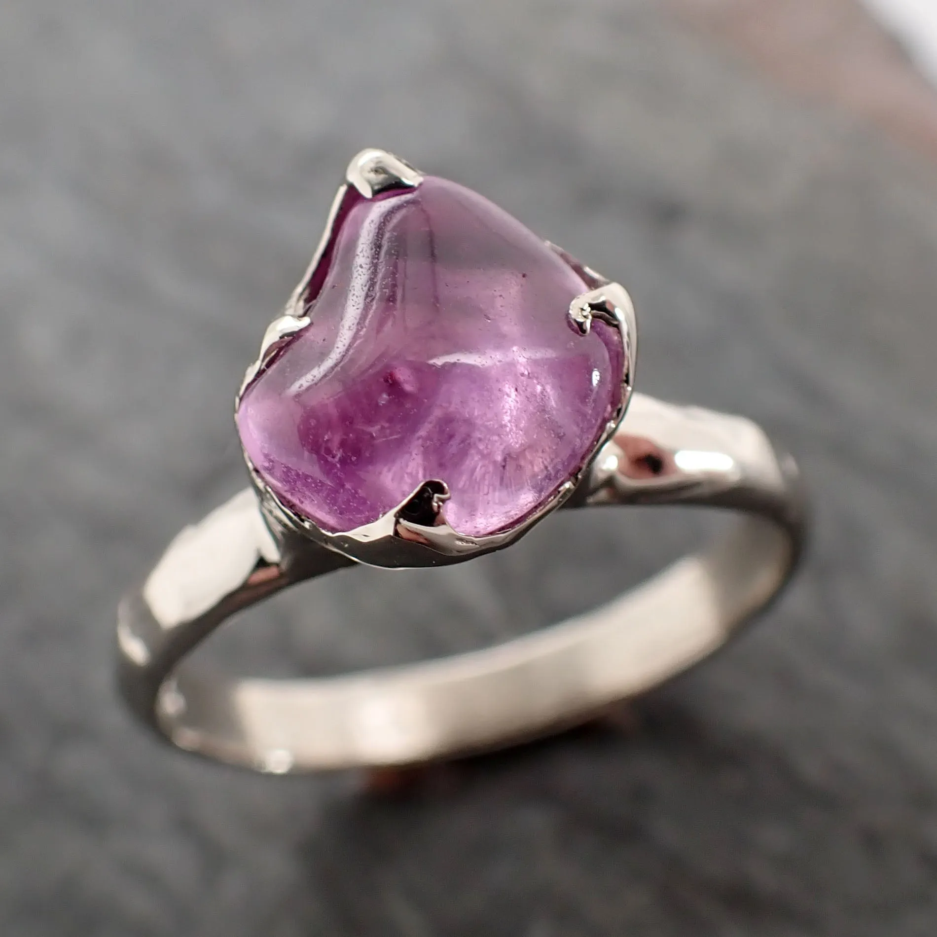 Sapphire tumbled White 14k gold Solitaire gemstone ring 2847