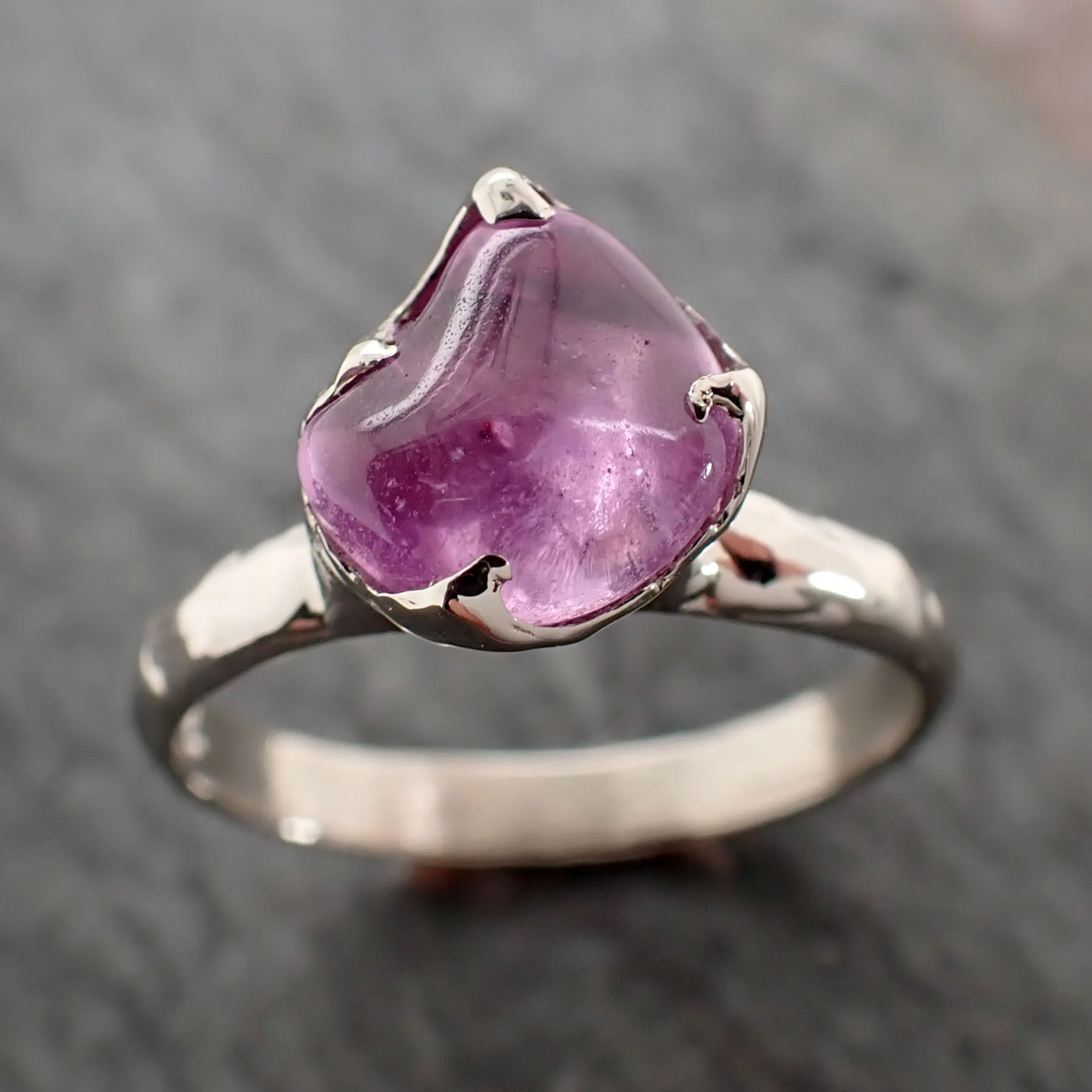 Sapphire tumbled White 14k gold Solitaire gemstone ring 2847