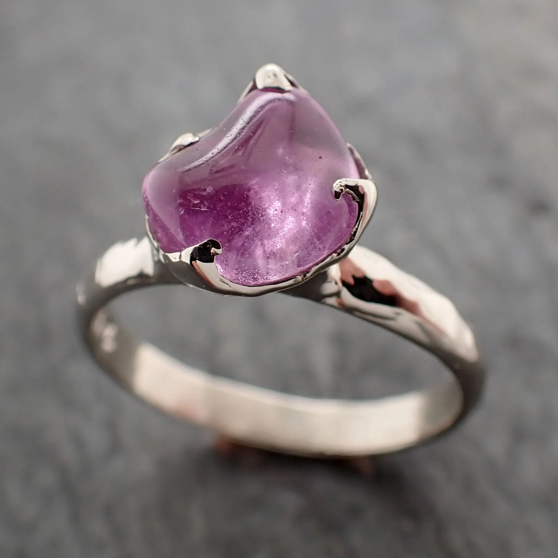 Sapphire tumbled White 14k gold Solitaire gemstone ring 2847