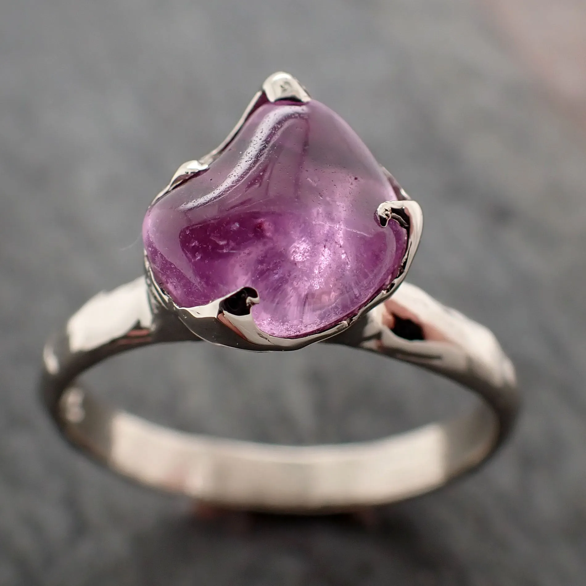 Sapphire tumbled White 14k gold Solitaire gemstone ring 2847