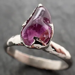 Sapphire tumbled White 14k gold Solitaire gemstone ring 2862
