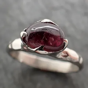 Sapphire tumbled White 14k gold Solitaire gemstone ring 2863