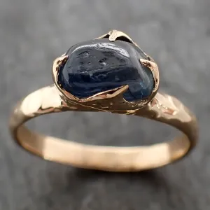 Sapphire tumbled yellow 18k gold Solitaire blue tumbled gemstone ring 2816