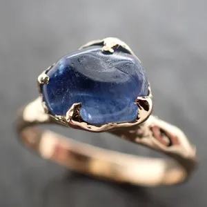 Sapphire tumbled yellow 18k gold Solitaire blue tumbled gemstone ring 2891