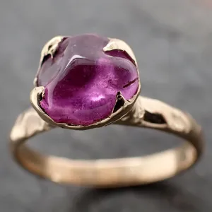 Sapphire tumbled yellow 18k gold Solitaire pink tumbled gemstone ring 2810