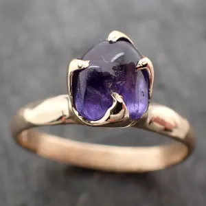 Sapphire tumbled yellow 18k gold Solitaire purple tumbled gemstone ring 2799