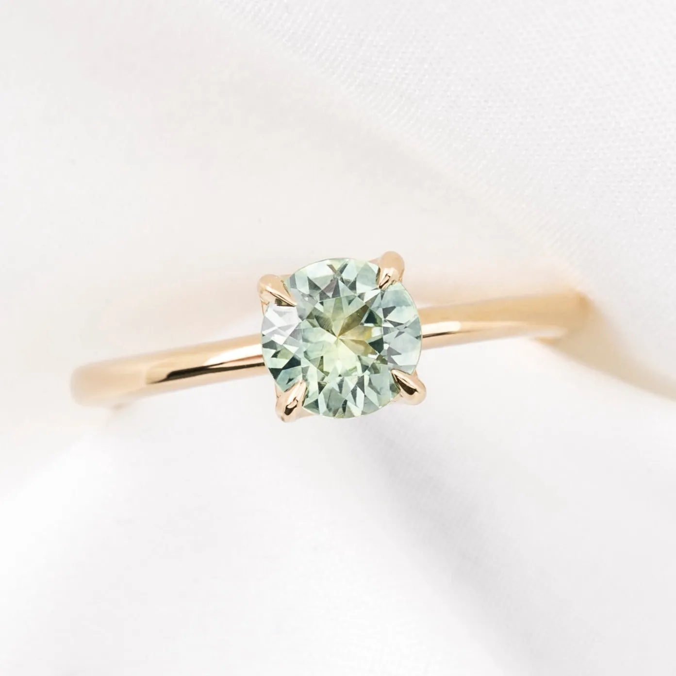 Sara Ring 0.95ct Light Aqua Blue Green Montana Sapphire, 14k Yellow Gold (One of a kind)