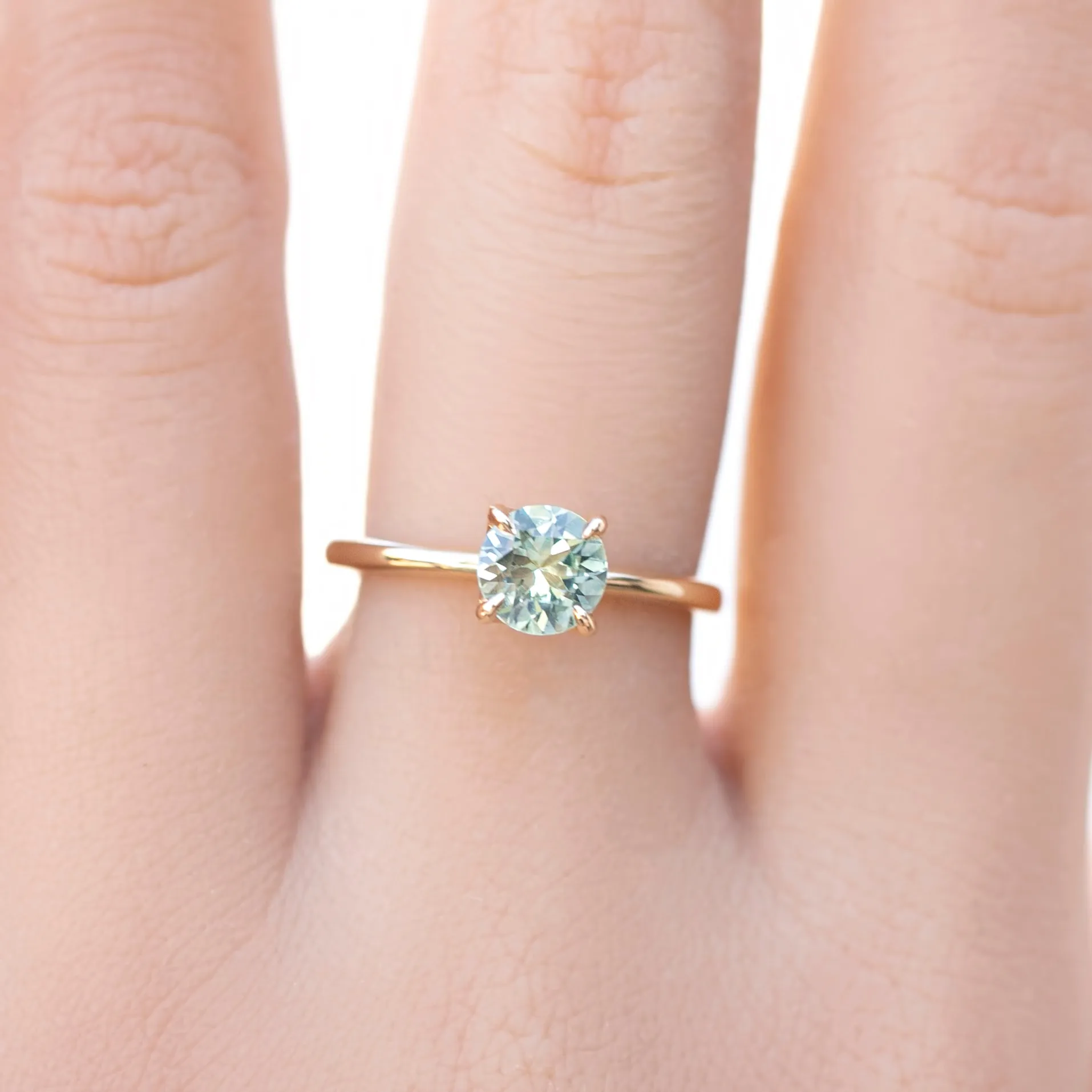 Sara Ring 0.95ct Light Aqua Blue Green Montana Sapphire, 14k Yellow Gold (One of a kind)