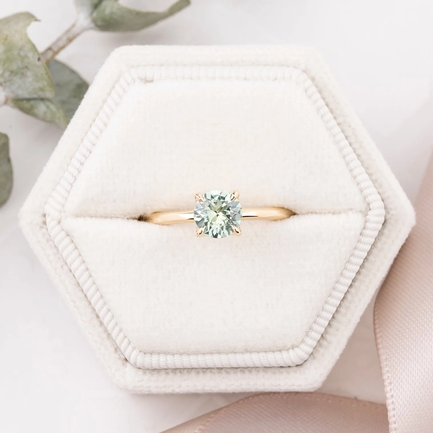Sara Ring 0.95ct Light Aqua Blue Green Montana Sapphire, 14k Yellow Gold (One of a kind)