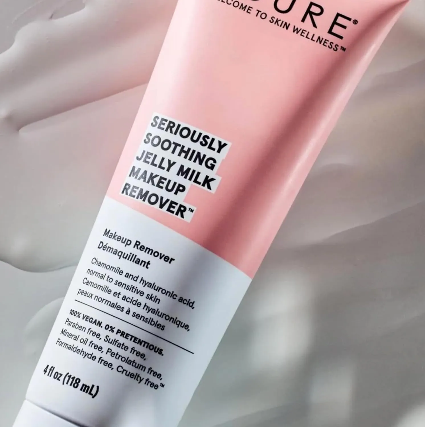Seriously Soothing Jelly Milk Makeup Remover - Waterproof Make up Removal for Normal to Sensitive Skin - Moisturizing Finish - Milky Texture with Chamomile & Hyaluronic Acid -100% Vegan- 4 Fl Oz