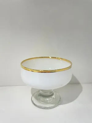 Set of 6 White Dessert Cups with Clear Stem and Gold Rim