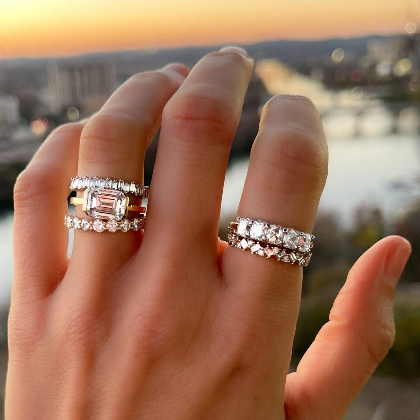 Shared Prong Wedding Band With Round Diamonds