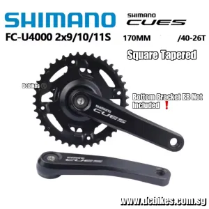 Shimano Cues U4000 Square Tapered Double 2 Speed 40T - 26T Chain Ring 2x9S | 2x10S | 2x11 Axis Hole Crank 170mm Arms