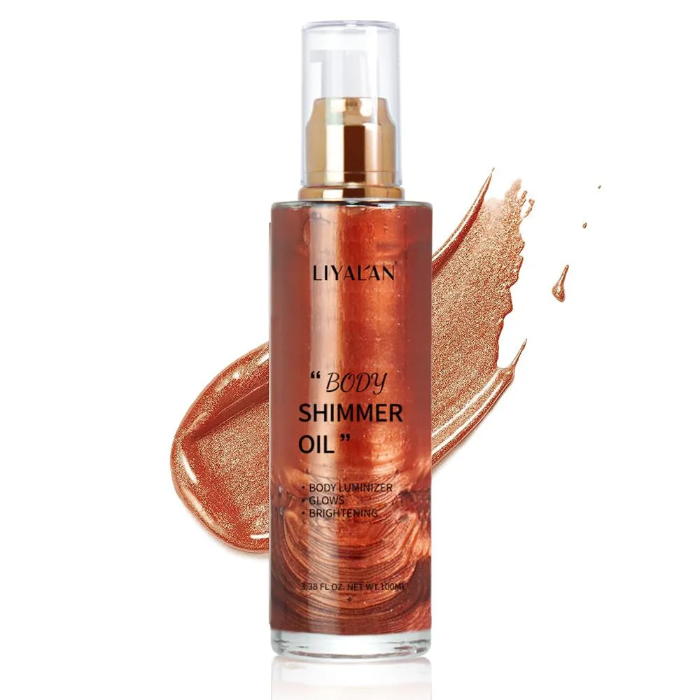 Shimmer Body Oil Bronze Gold 5 Color Bronze 3.38 Fl Oz Face Glow Pearl Highlighter Illuminator Body Makeup Shine Glitter Gold Liquid Taning