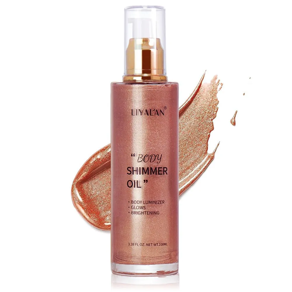 Shimmer Body Oil Bronze Gold 5 Color Bronze 3.38 Fl Oz Face Glow Pearl Highlighter Illuminator Body Makeup Shine Glitter Gold Liquid Taning