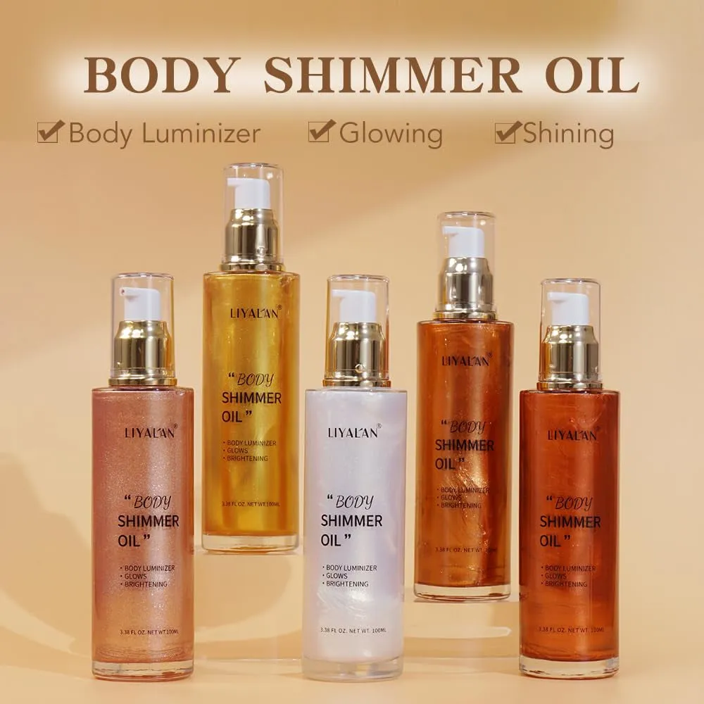 Shimmer Body Oil Bronze Gold 5 Color Bronze 3.38 Fl Oz Face Glow Pearl Highlighter Illuminator Body Makeup Shine Glitter Gold Liquid Taning