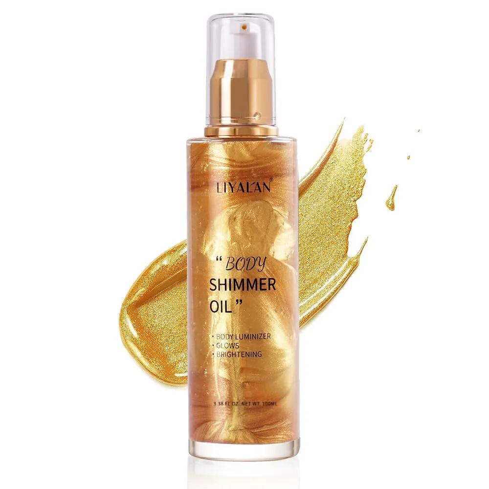 Shimmer Body Oil Bronze Gold 5 Color Bronze 3.38 Fl Oz Face Glow Pearl Highlighter Illuminator Body Makeup Shine Glitter Gold Liquid Taning