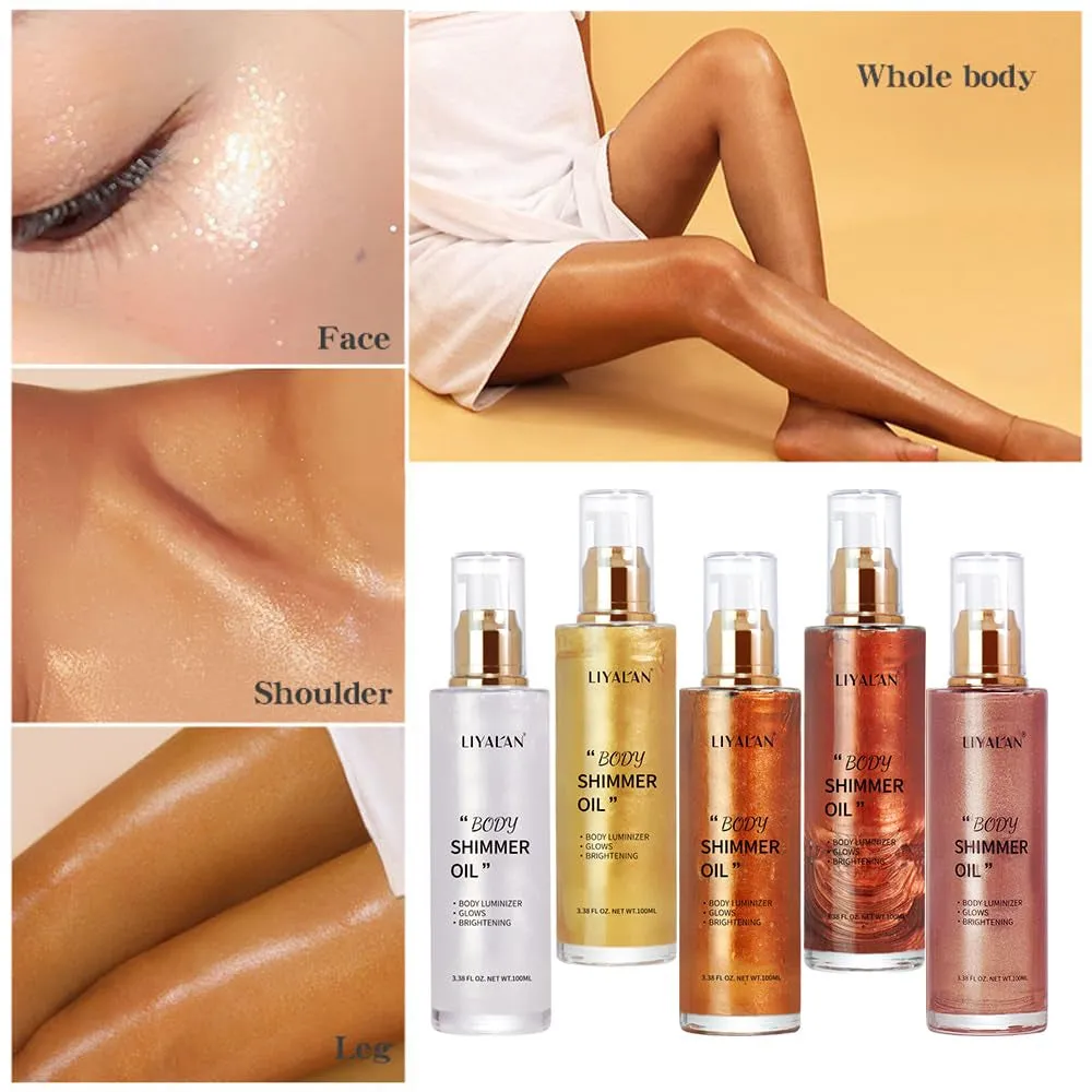 Shimmer Body Oil Bronze Gold 5 Color Bronze 3.38 Fl Oz Face Glow Pearl Highlighter Illuminator Body Makeup Shine Glitter Gold Liquid Taning