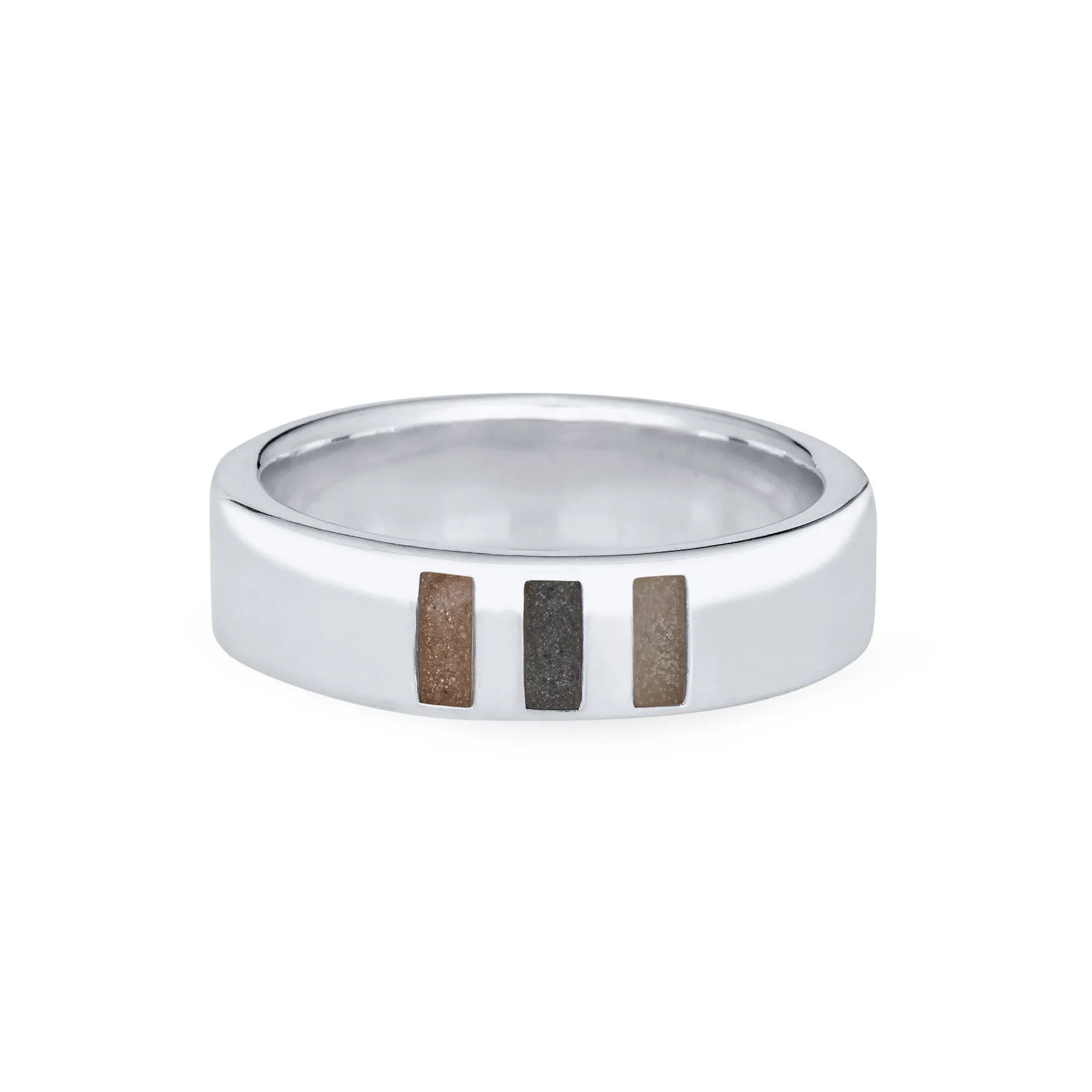 Simple Band Three Setting Cremation Ring in 14K White Gold