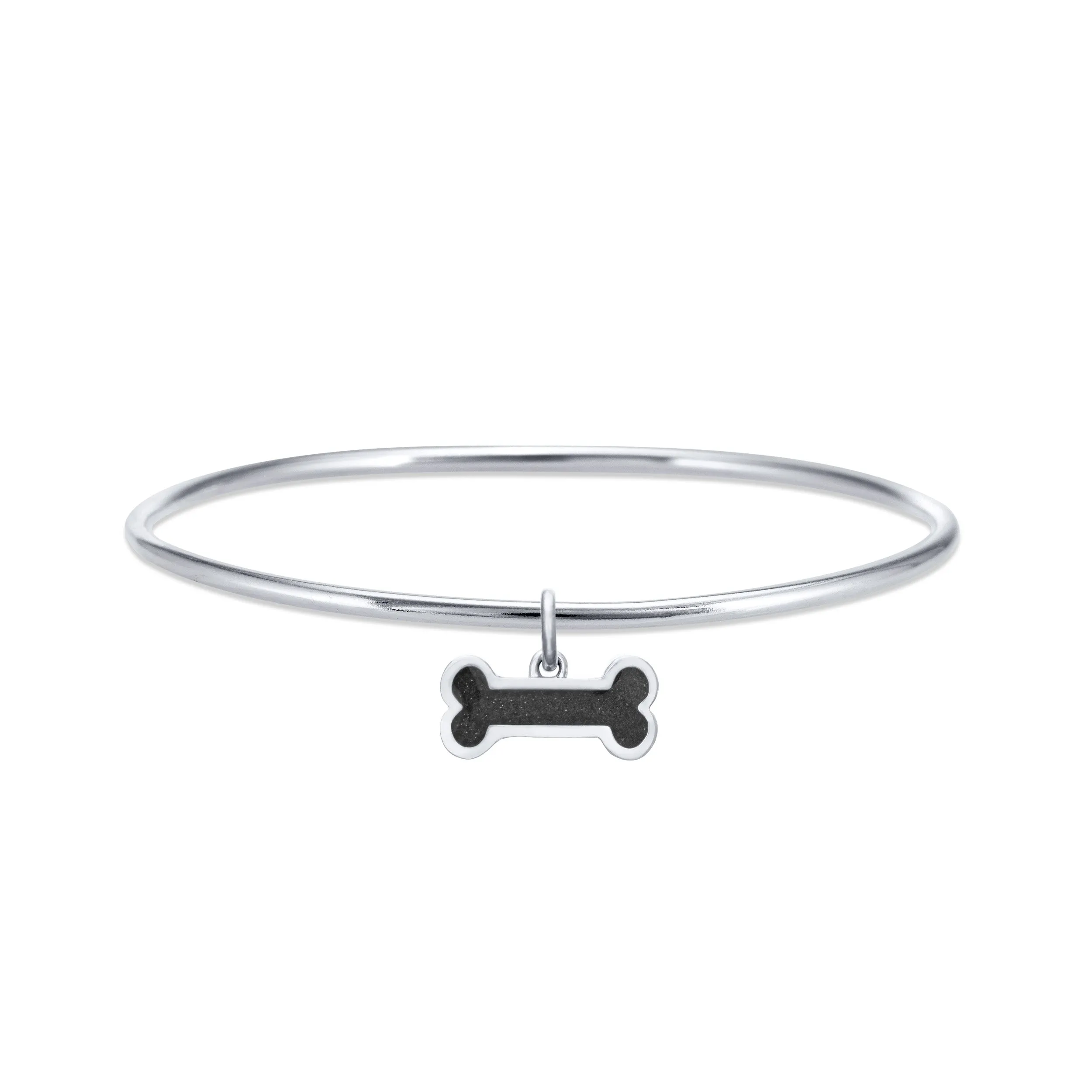 Single Bangle Bracelet with Various Cremation Charms in 14K White Gold