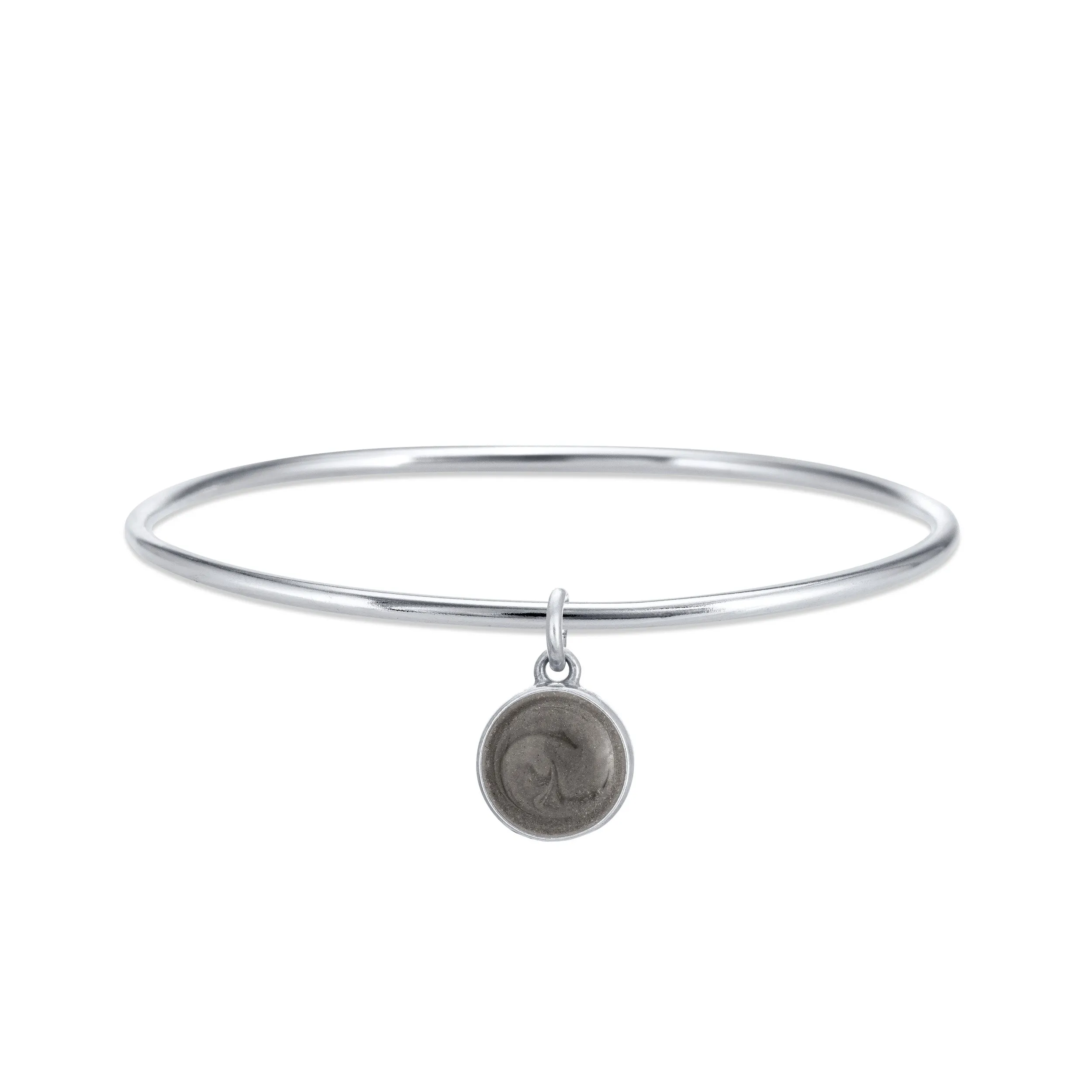 Single Bangle Bracelet with Various Cremation Charms in 14K White Gold