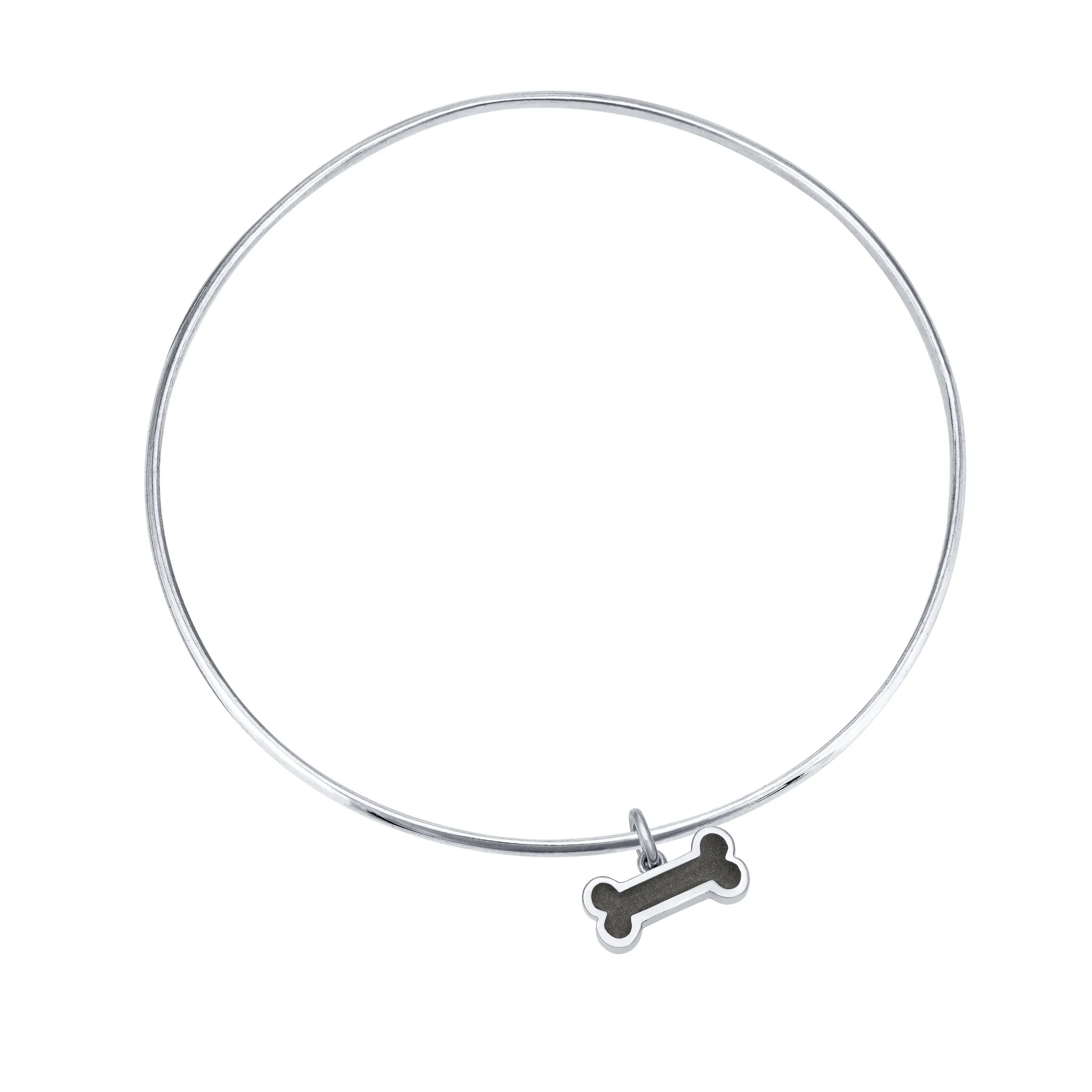 Single Bangle Bracelet with Various Cremation Charms in 14K White Gold