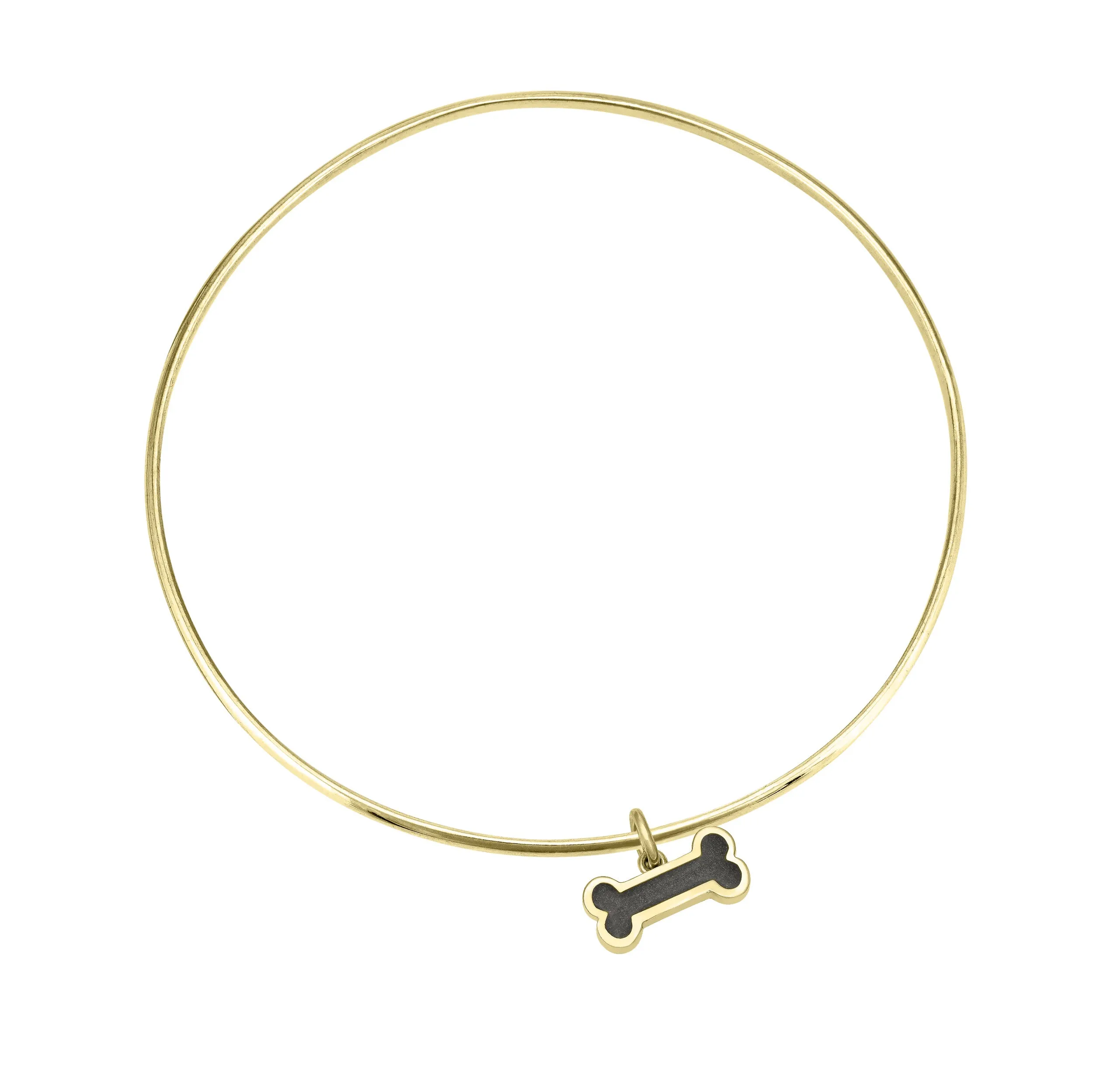 Single Bangle Bracelet with Various Cremation Charms in 14K Yellow Gold