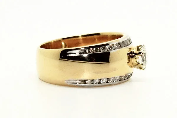 Six Prong Chanel Bordered Yellow Gold Ring AD No. 0807
