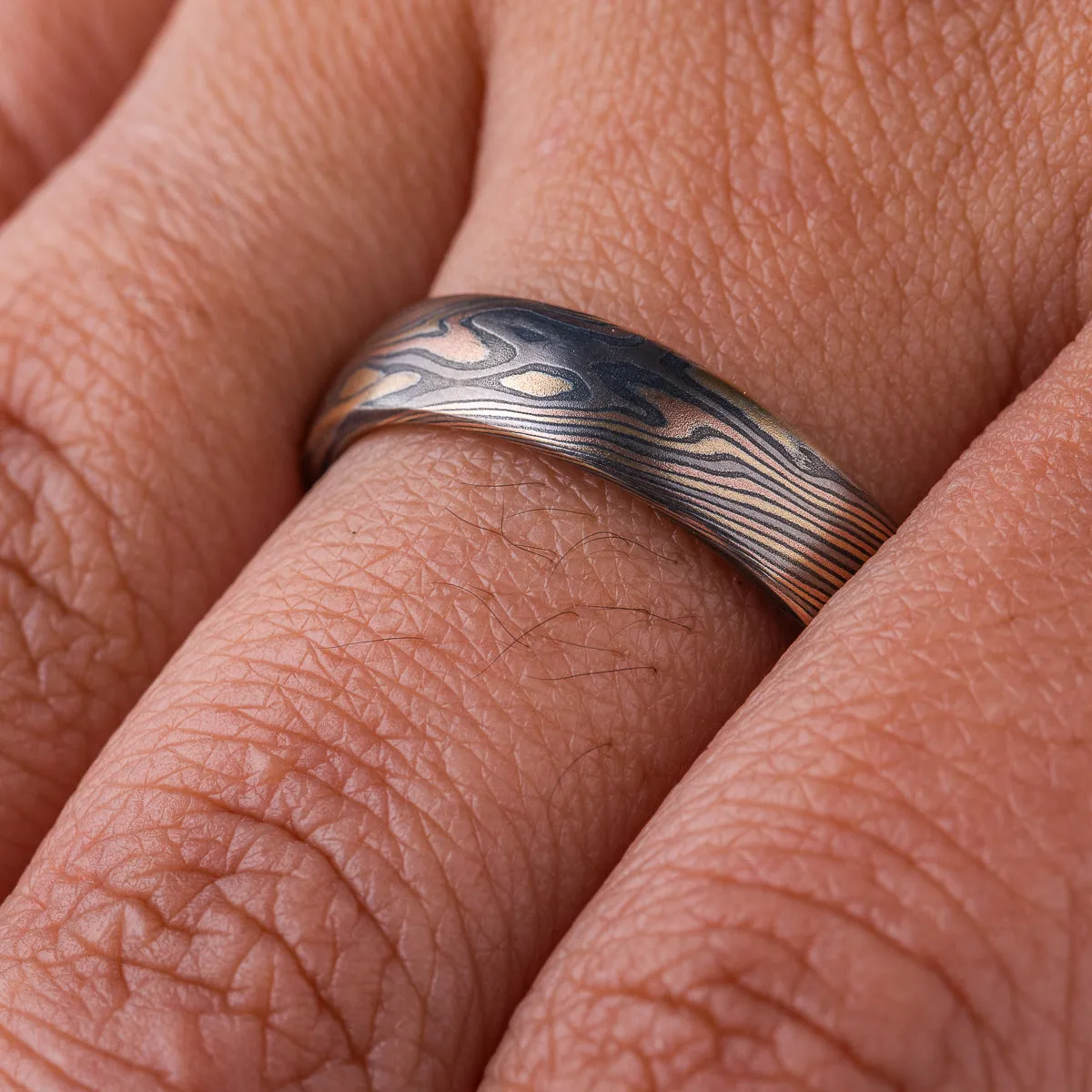 Slim Mokume Gane Wedding Band