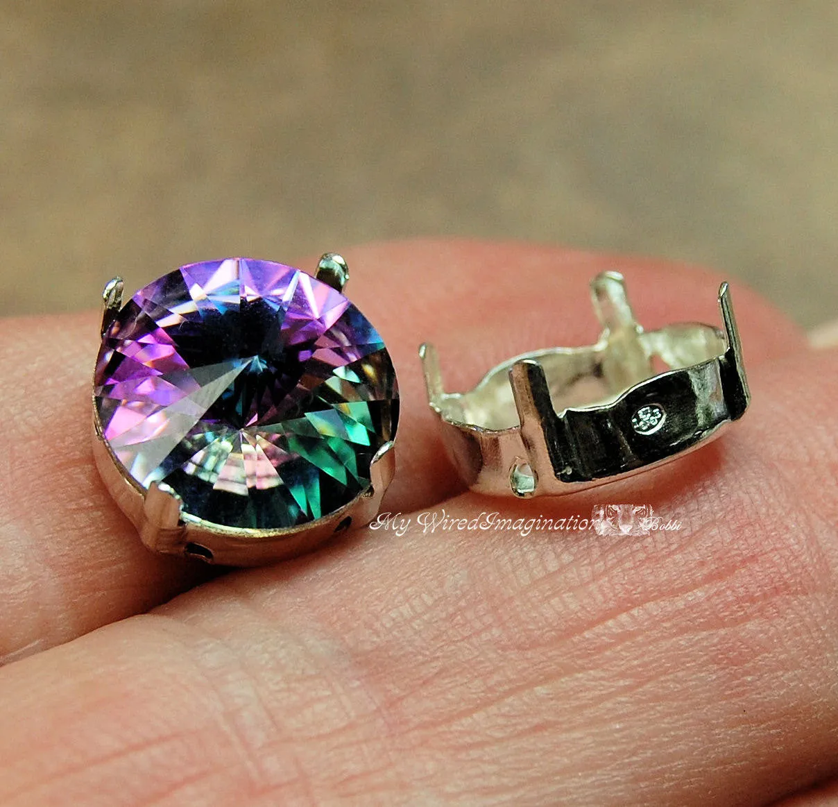 SOLID Sterling Silver, 925 Setting, 12mm Round Rivoli 1122 Crystal Settings