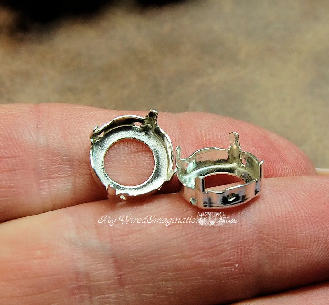 SOLID Sterling Silver, 925 Setting, 12mm Round Rivoli 1122 Crystal Settings