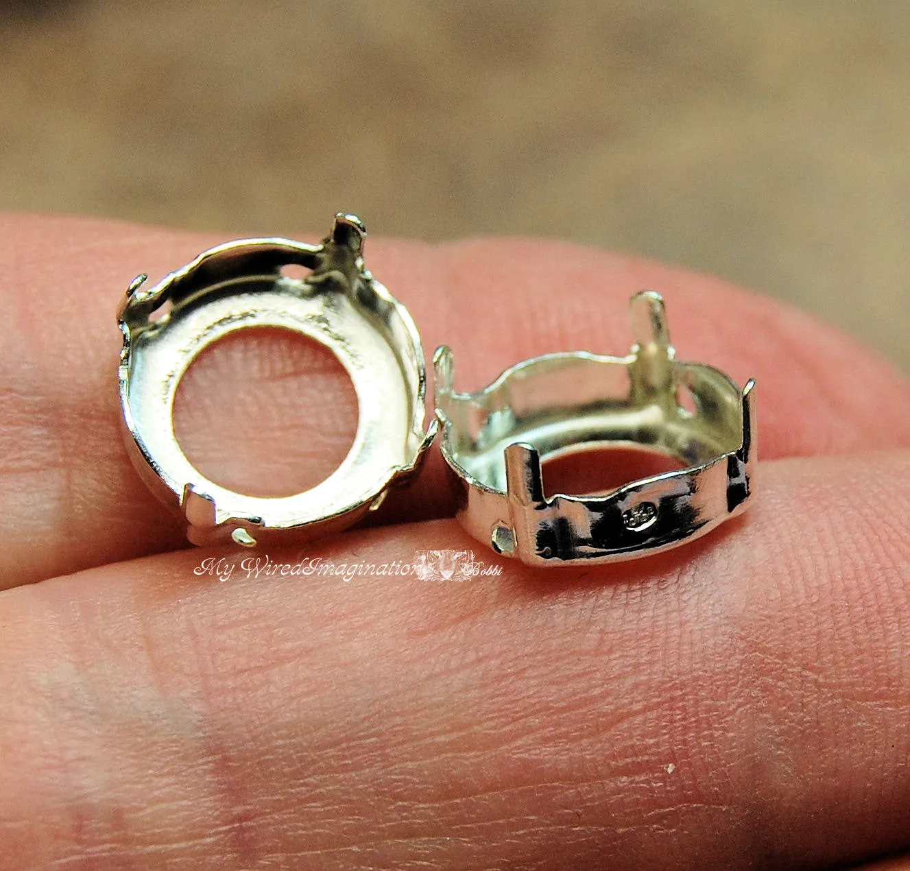 SOLID Sterling Silver, 925 Setting, 12mm Round Rivoli 1122 Crystal Settings