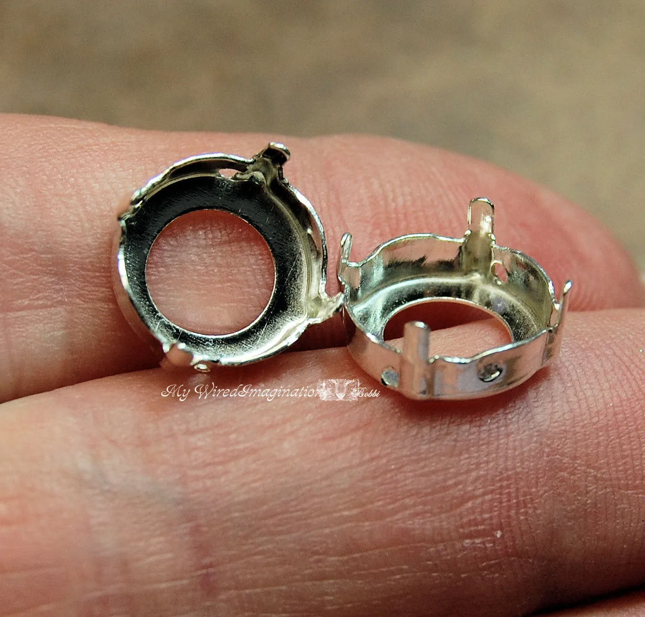 SOLID Sterling Silver, 925 Setting, 12mm Round Rivoli 1122 Crystal Settings