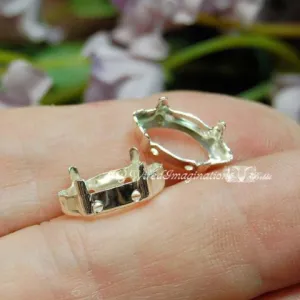 SOLID Sterling Silver 925 Setting for 15x7 Navette-Marquise Shaped Crystals